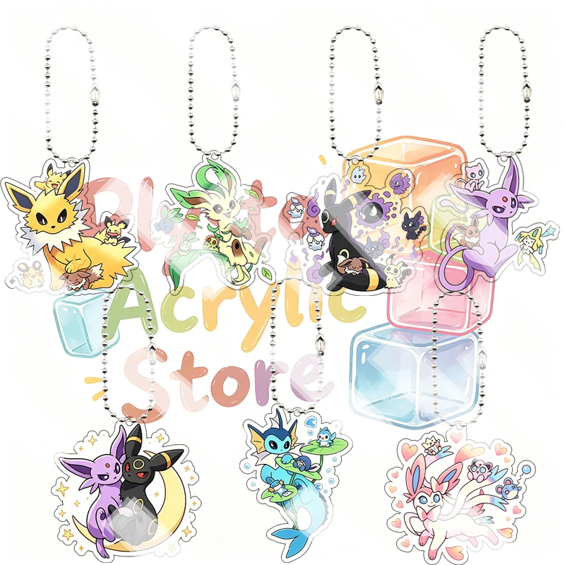 Acrylic Eevee Double-sided Printing Anime Keychain Jolteon Leafeon Umbreon Espeon Sylveon Cute Acrylic Pendant Bag Accessories