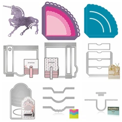 Troqueles de corte de Metal de bolsillo con ranuras de bloqueo de lengüeta cosida, troqueles de unicornio de esquina anidada para álbum de recortes, fabricación de tarjetas artesanales X30