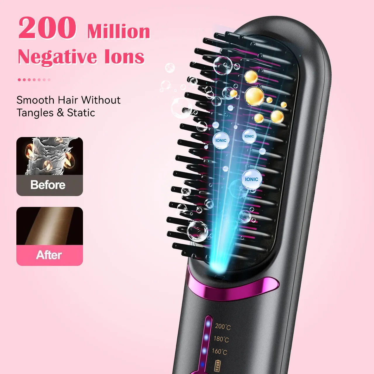 Hatteker Wireless Portable Travel Hair Straightening Comb Three Temperature Settings Volumizing Root Straight And Curl Dual Use Hot Air Comb - view 7