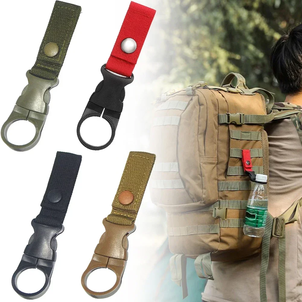 1pc suporte de garrafa de água clipe acampamento ao ar livre caminhadas garrafa de água náilon webbing fivela gancho mosquetão cinto mochila cabide ganchos