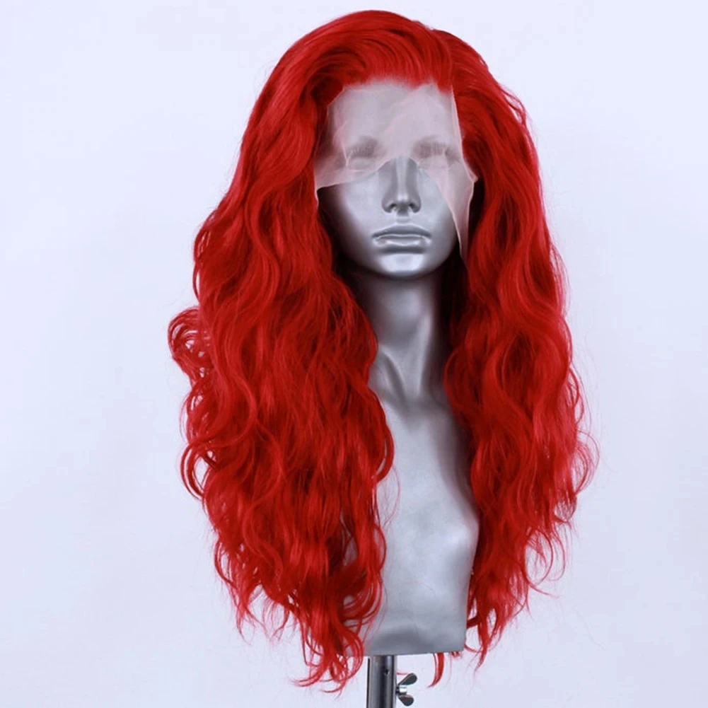 ZXBMALWIGS Peluca de cabello rojo para mujer, peluca frontal de encaje 13x4, Onda de agua sintética, Cosplay de fibra de alta temperatura, 26 ", largo, sin pegamento