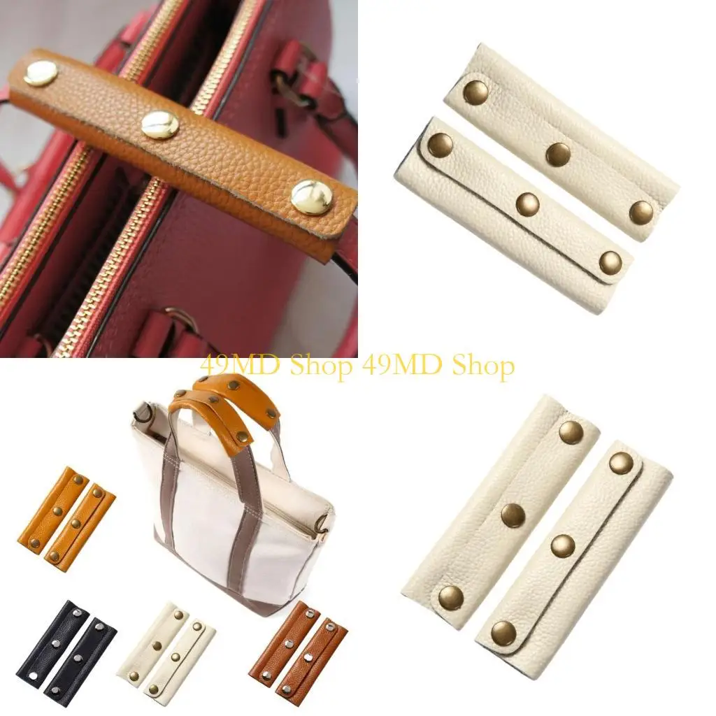 

49MD 2 Pieces Leather Handle Wrap for Handbags Bucket Bags Luggage Grips with Buckle Universal Bag Handle Cover Sleeve