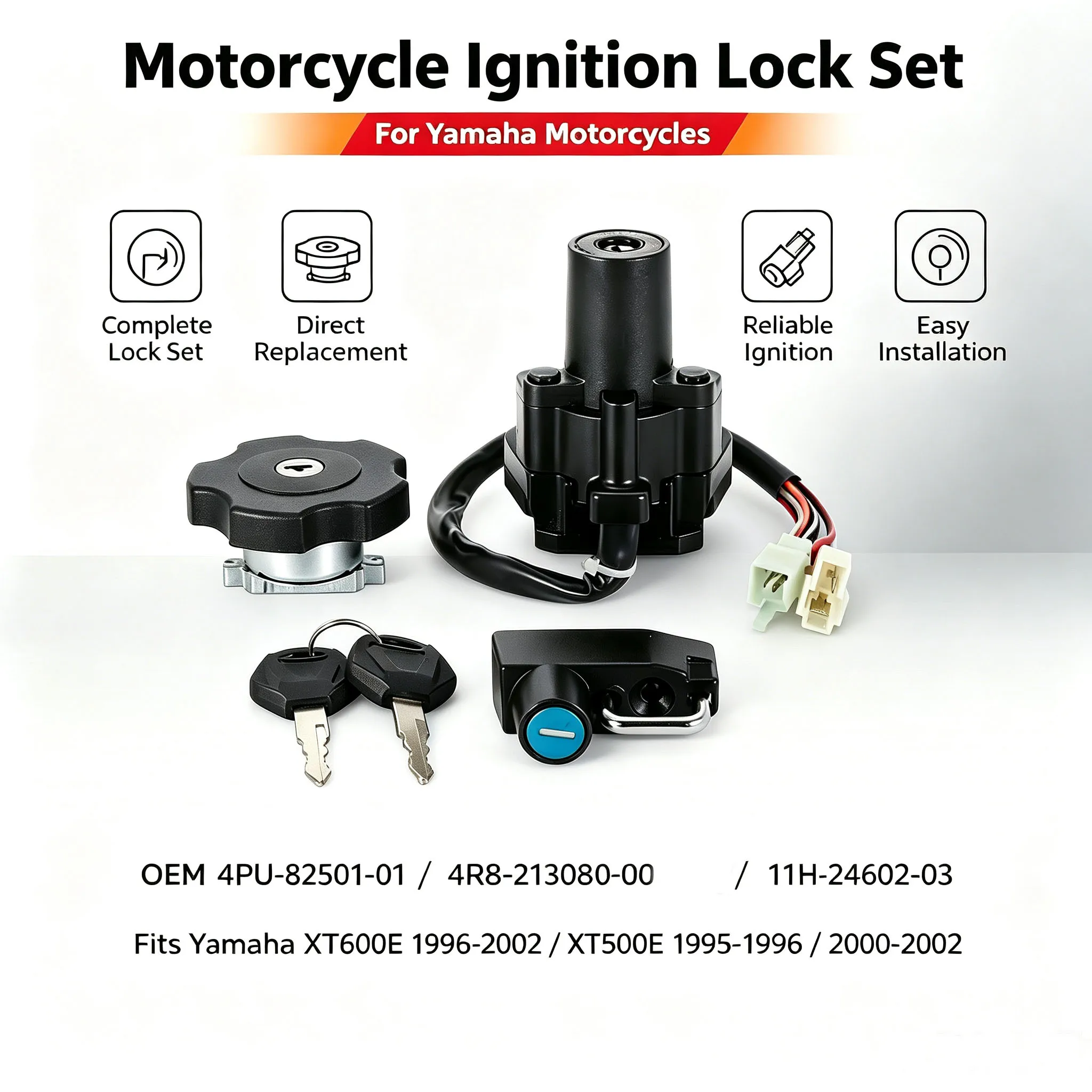 Motorcycle Seat Lock Key Set Fuel Gas Cap Kit Ignition Switch For Yamaha XT600E XT500E OEM:4PU-82501-01 OEM:4R8-21308-00