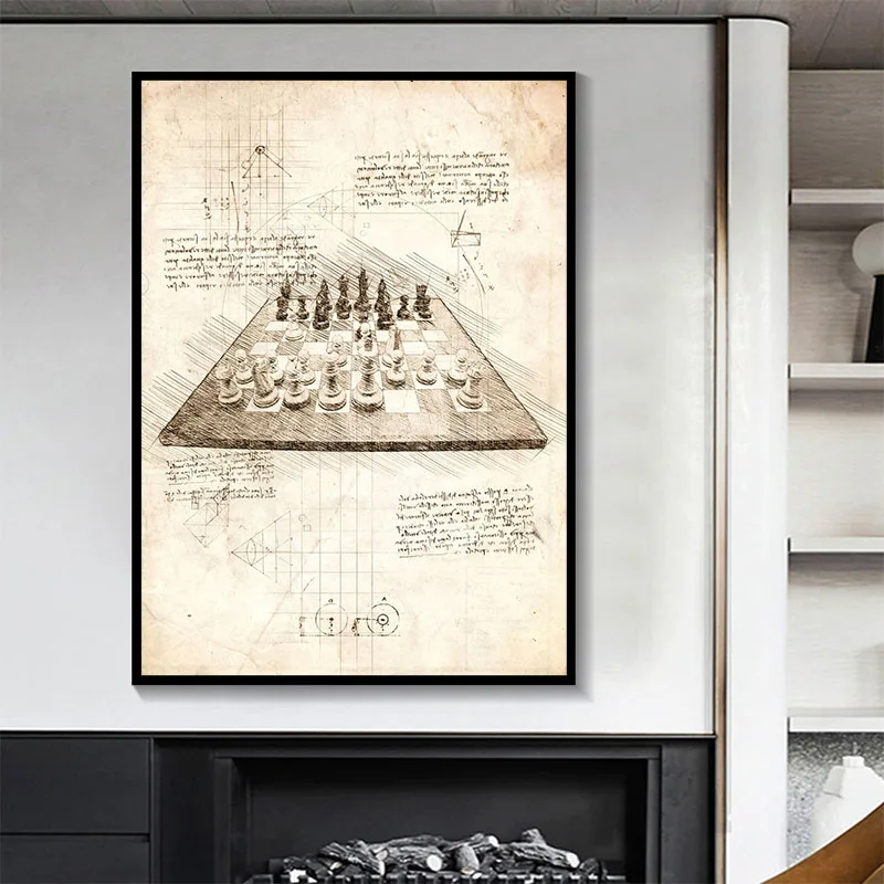 Vintage streszczenie Da Vinci inspirowane szkice płótno malarstwo plakaty i druki obrazy na ścianę na wystrój salonu Cuadros