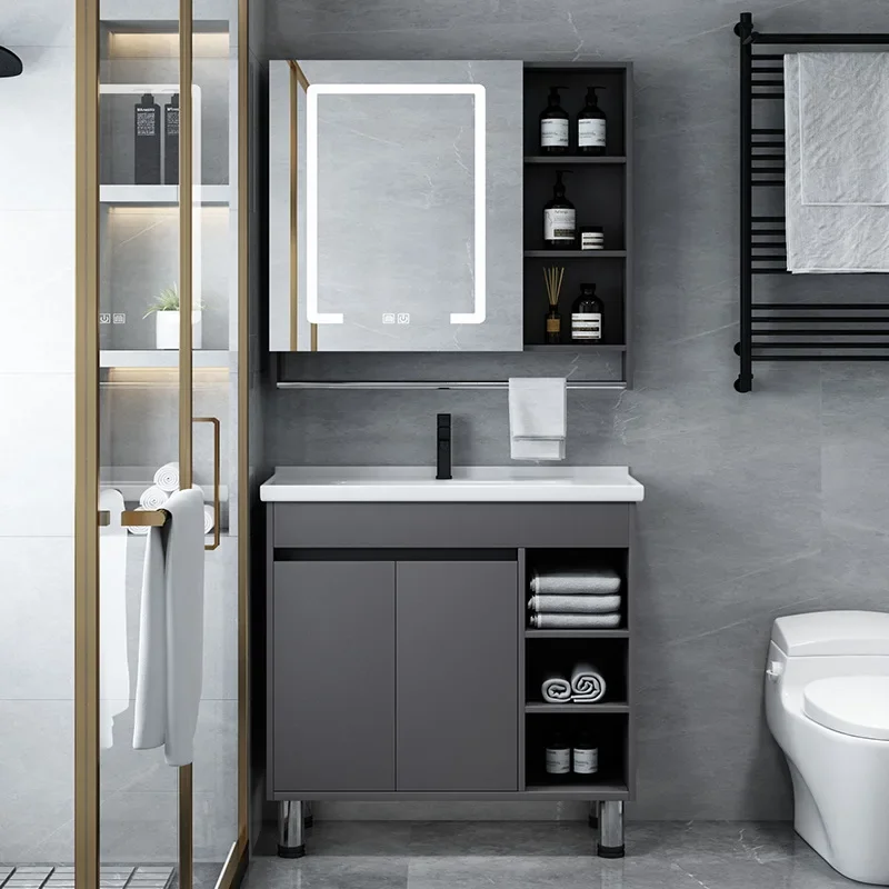 

Simple Floor Solid Wood Bathroom Cabinet Smart Mirror Cabinet Washbasin Bathroom Vanity Cabinet with Sink Bathroom Furniture