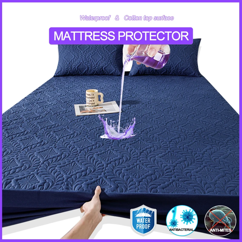 

Hypoallergenic Waterproof Mattress Protector - Breathable Anti-Mite & Anti-Bacterial Mattress Cover, Single/Double, Navy blue
