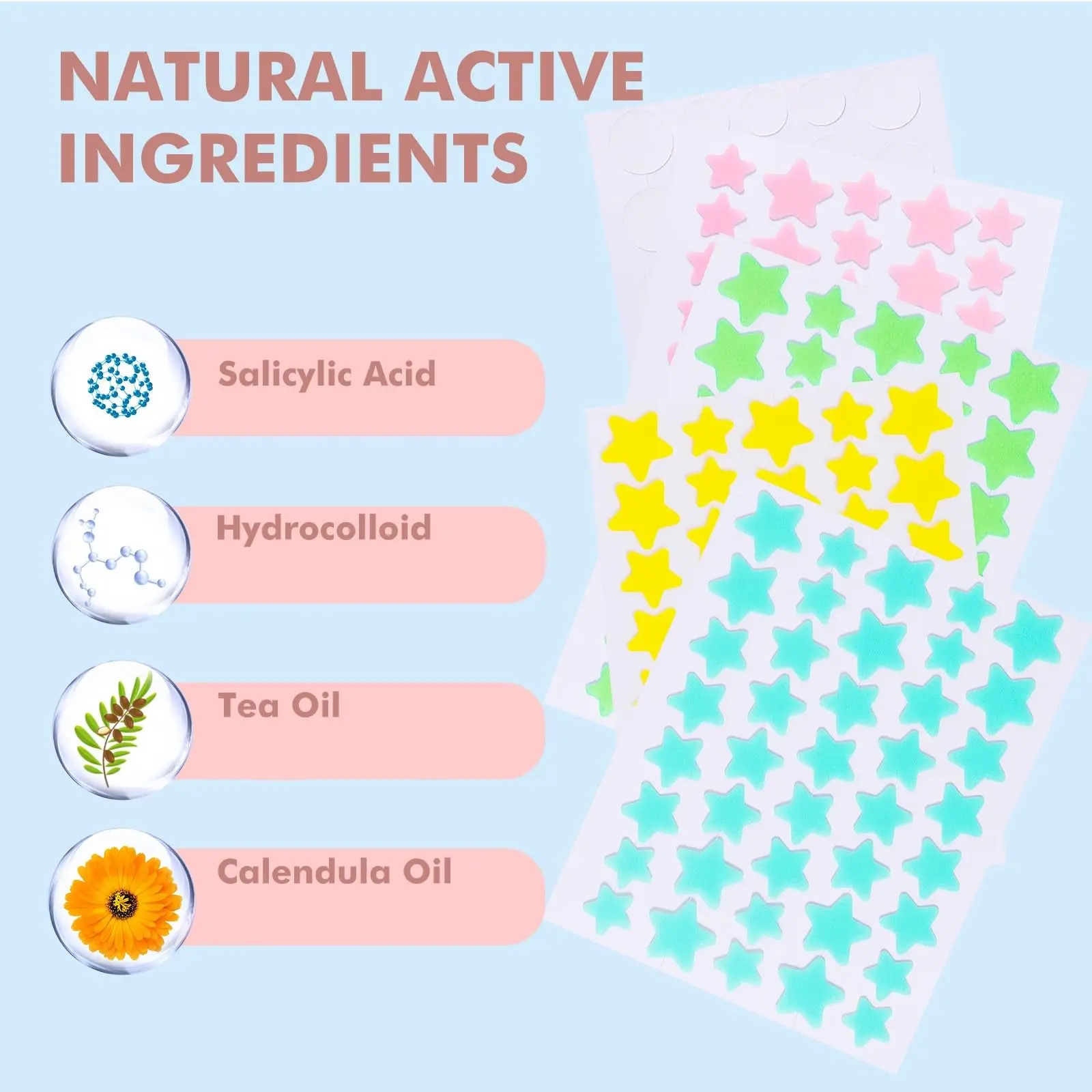 280 رقعة بثرة - رقع حب الشباب اللطيفة وغير المهيجة، رقع بثرة لعلاج حب الشباب - رقع متعددة الألوان على شكل نجمة، ماء