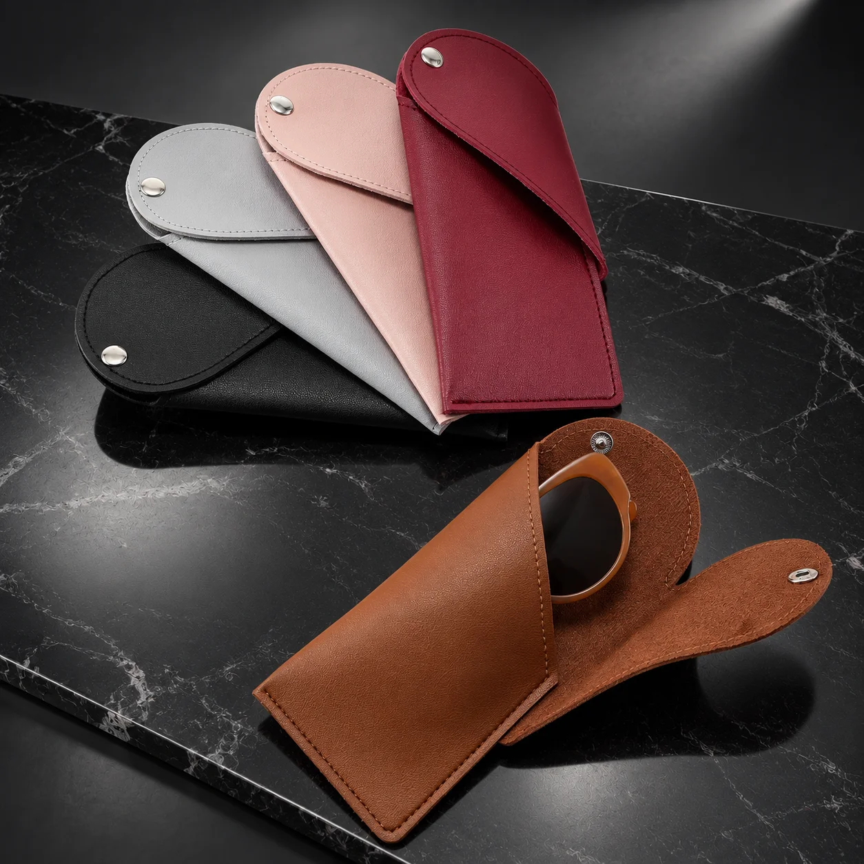1pc Soft PU Leather Eyeglasses Case Portable Anti-Scratch Lightweight Snap Button Sunglasses Pouch  for Women Daily Travel Use