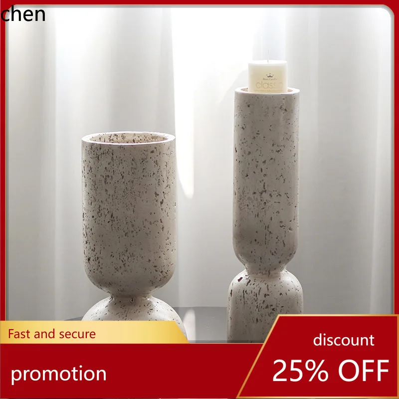 

H1 candlestick ornament for tea room, study, desktop, home decor, imitation yellow travertine soft decoration piece