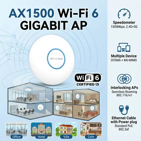 IP-COM W80AP AX1500 Wi-Fi 6 Tavan Tipi Kablosuz Erişim Noktası Gigabit Çift Bantlı 802.11ax/ac MU-MIMO PoE Sorunsuz Gezinti AP Mesh
