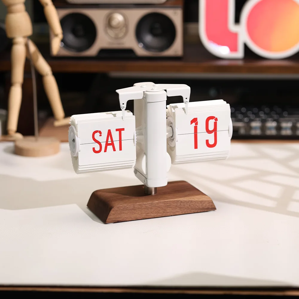 

Vintage European Flip Clock-Automatic Mechanical Desk Clock with Calendar&Week Display|Retro Home Decor for Living Room & Office