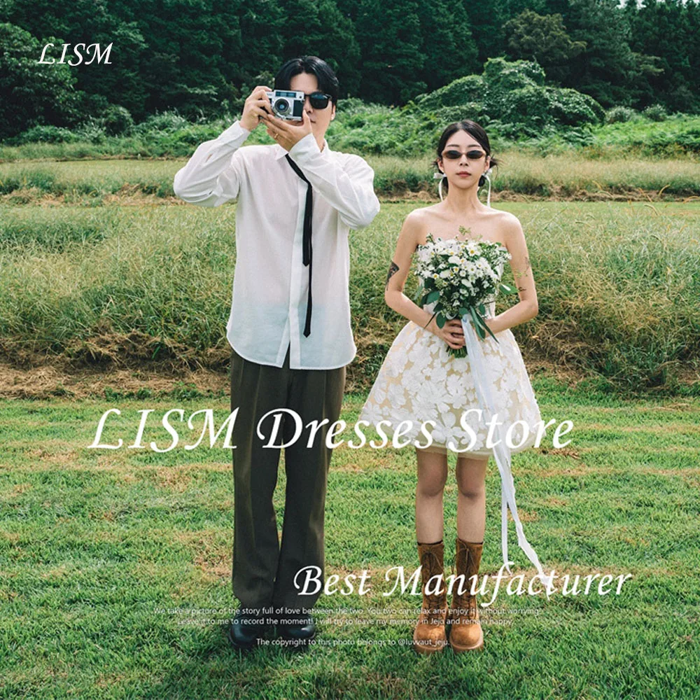 

LISM Exquisite Lace Floral Mini Short Wedding Party Dresses Strapless Bride Gowns Garden Robe de mariage Customized 2025