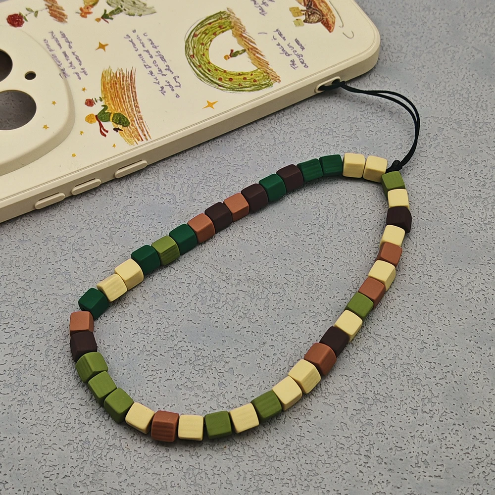

Polymer Clay Beaded Phone Charm Wrist Strap Cute Aesthetic Handmade Beads Phone Lanyard Keychain Accessory