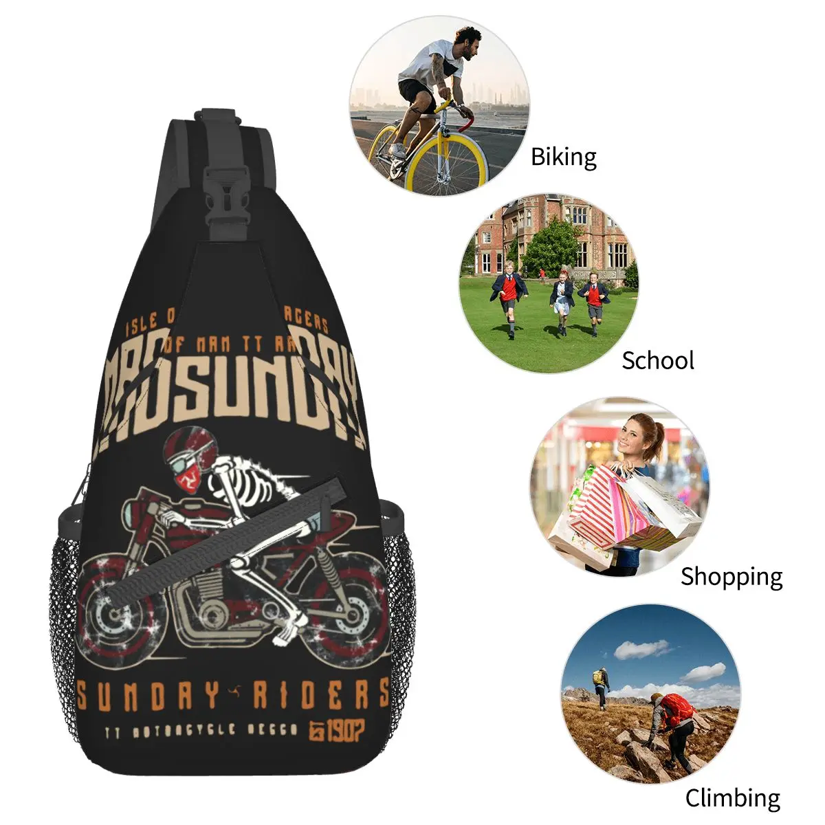 Isle Of Man TT Manx Bike Crossbody Sling Bag Cool Chest Bag Motorcycle Shoulder Backpack Daypack Hiking Travel Sports Bookbag