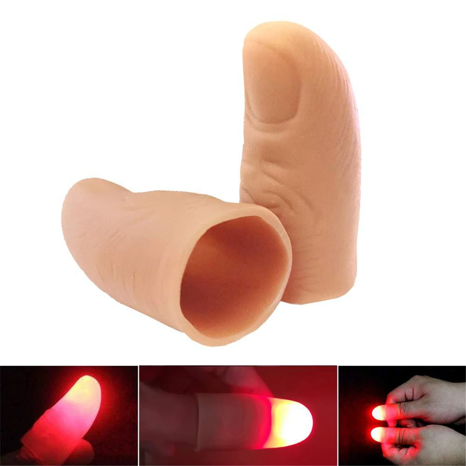 2PCS Magic Trick Fingers Thumbs With LED Battery Powered Magic Props Halloween Party Toys For Children