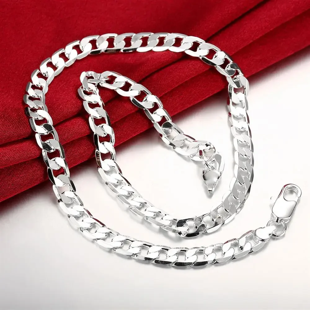 925 sterling Silver color Classic men 6MM 8MM Chain Bracelets necklace Jewelry set for woman Fashion Party wedding Fast shipping