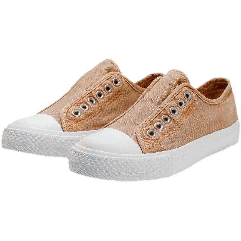 

Молодежный низкий топ на плоской подошве, повседневный Canvas oes, однотонный, корейский, без шнуровки, для вождения, универсальный, в стиле ретро, для колледжа, Dr Can round