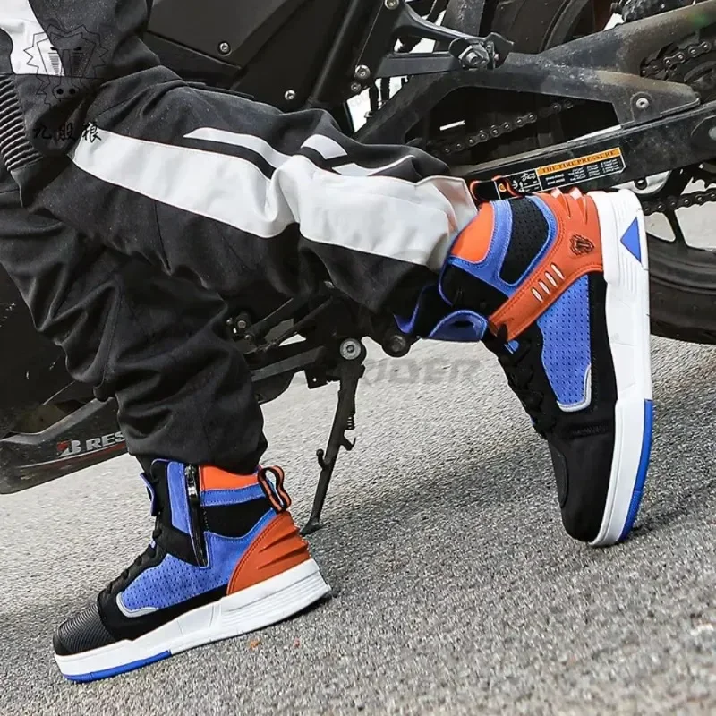 Męskie letnie rozmiary 37-47 oddychające buty motocyklowe skórzane trampki z mikrofibry buty przygodowe antypoślizgowe buty motocyklowe