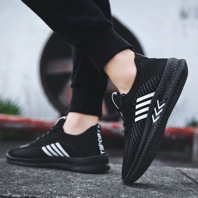 

Men's New Casual Sports Shoes, Lightweight and Simple Line Pattern Design, Lace-up Outdoor Running and Walking Shoes