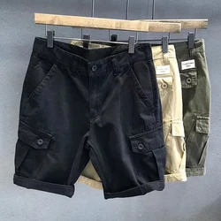 Men Trendy Vintage Multi Pocket Casual Streetwear Short Pants Summer Simple Solid Loose Straight Shorts Pantalones Cortos Cargo