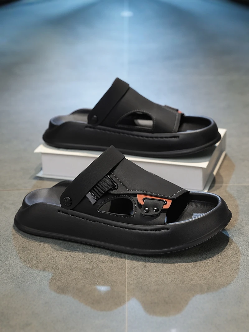 

Men's Summer 2026 New Outdoor Casual Driving Soft Bottom Beach Slippers Anti-Slip Waterproof Synthetic Leather Low Top Sandals