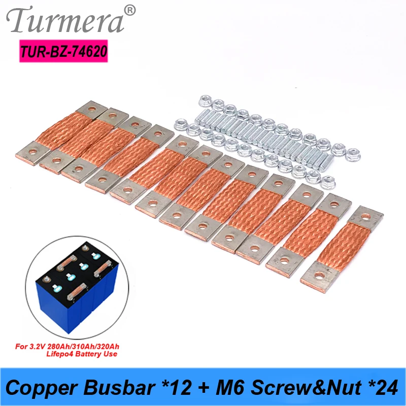 

Turmera 12V Busbar Lifepo4 Battery Flexible Copper Connecter Hole to Hole 74mm 2mm 400A Use in 280Ah 310Ah 320Ah Lifepo4 Battery