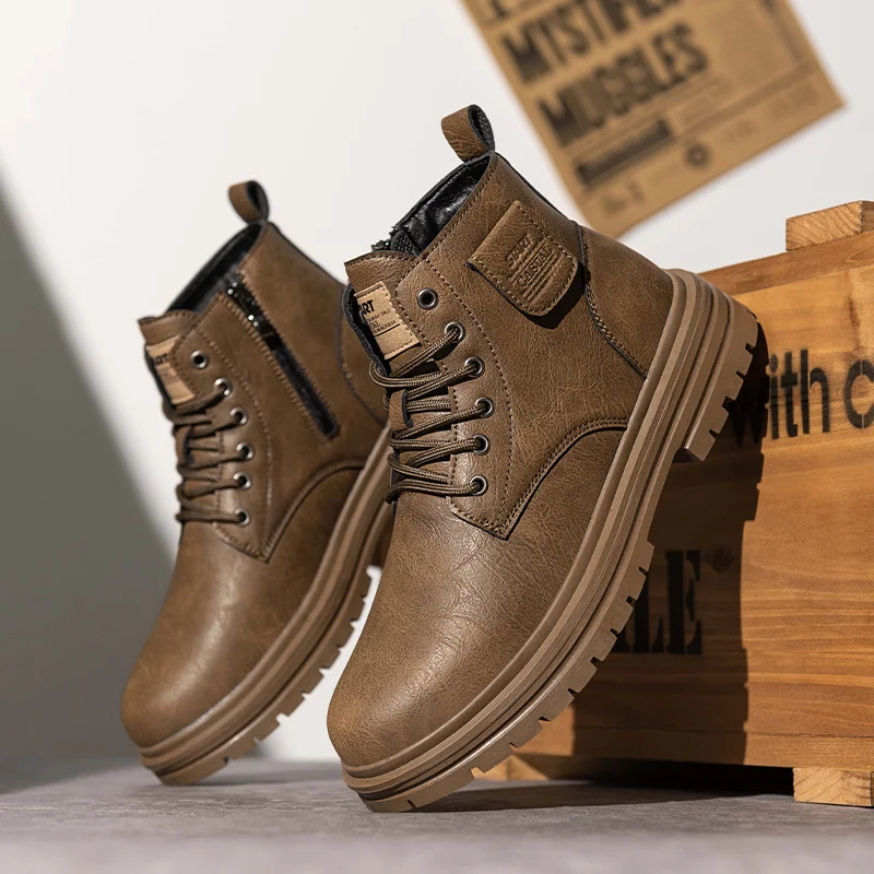 Top Shoes Brown Business Casual British Style Thick Sole Ankle Boots Men Boots Genuine Leather Autumn Winter High Locomotive