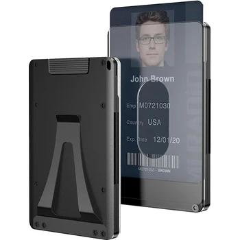 محفظة للرجال - محفظة معدنية رفيعة قابلة للتمدد بحزام من الألومنيوم قابلة للتمدد، تحمل ما يصل إلى 15 بطاقة مع حزام نقدي، حامل بطاقة