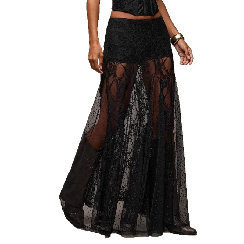 

Сексуальные кружевные длинные юбки, женская винтажная лоскутная юбка, летняя женская одежда, модная уличная одежда, уличная одежда
