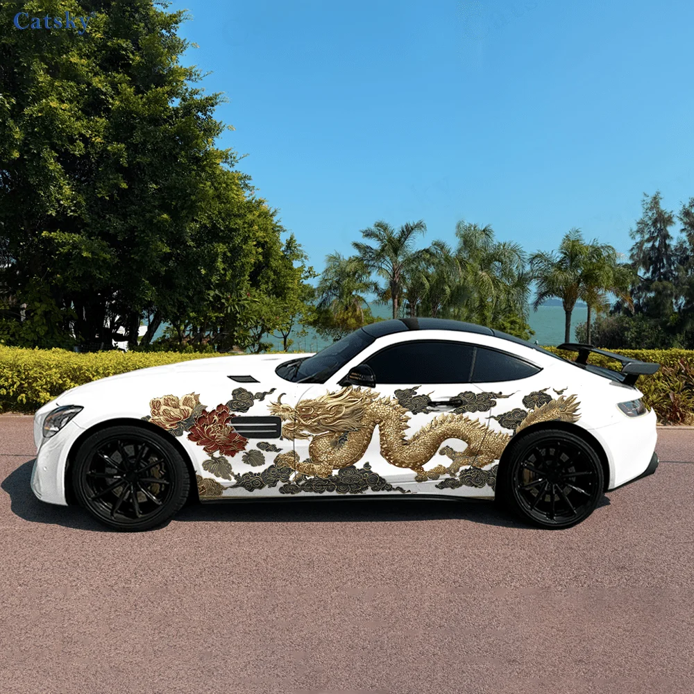 

Виниловая наклейка с цветком китайского дракона для автомобиля, самоклеящаяся наклейка из ПВХ, подходит для грузовиков, внедорожников, украшения, автоаксессуары, подарок