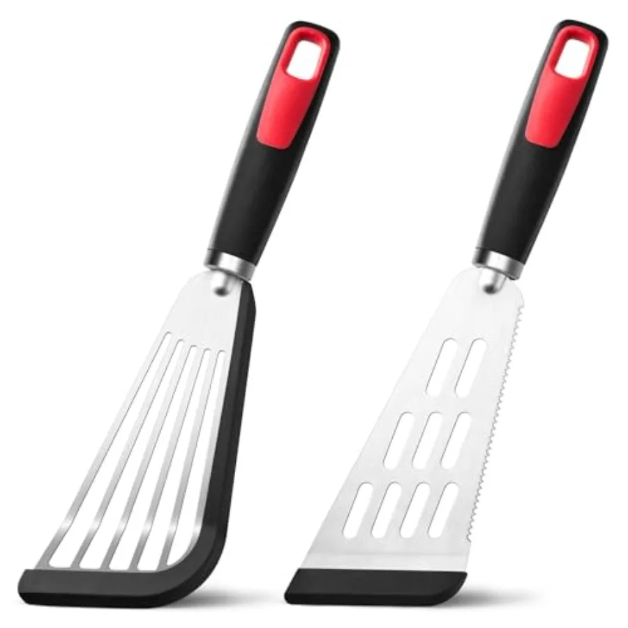

Fish Spatula Turner Set of 2 600ºF Heat Resistant Silicone Spatulas for Nonstick Cookware Metal Slotted Spatula with Silicone E