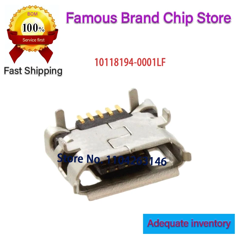 10118194-0001LF Conn Micro USB 2.0 Type B  Solder  SMD Input Output Connectors, B TYPE RECEPTACLE with flange 10PCS