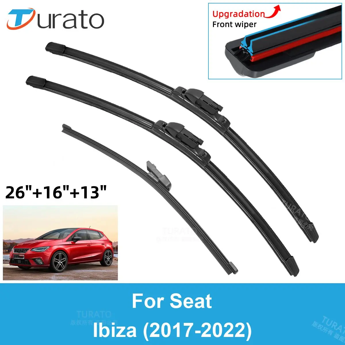 

3PCS Car Wiper Blades for 2017-2022 Seat Ibiza Rear Windshield Wipers Double Rubber Car Accessories 2018 2019 2020 2021 2022