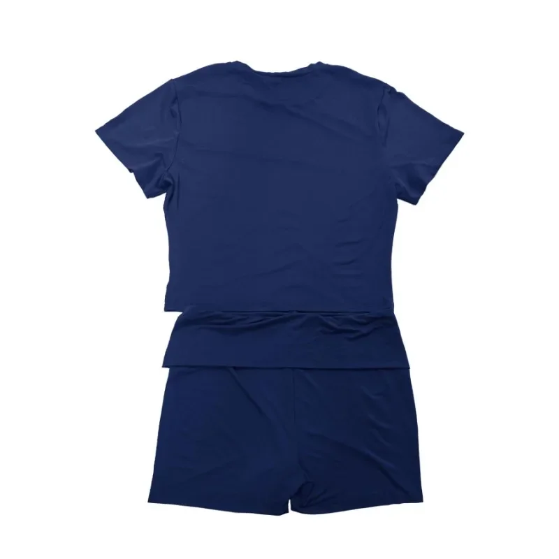 Conjunto de Top de manga corta y pantalones cortos plisados de cintura alta para mujer, talla grande 1XL-5XL, Color sólido, informal, cómodo, cuello redondo