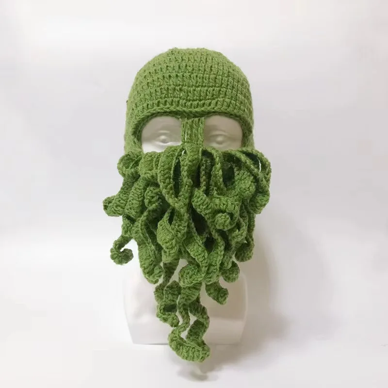 New Funny Handmade Tentacle Octopus Hat Crochet Cthulhu Beard Beanie Men\'s Women\'s Knit Wind Mask Cap Ski Halloween Animal Gift