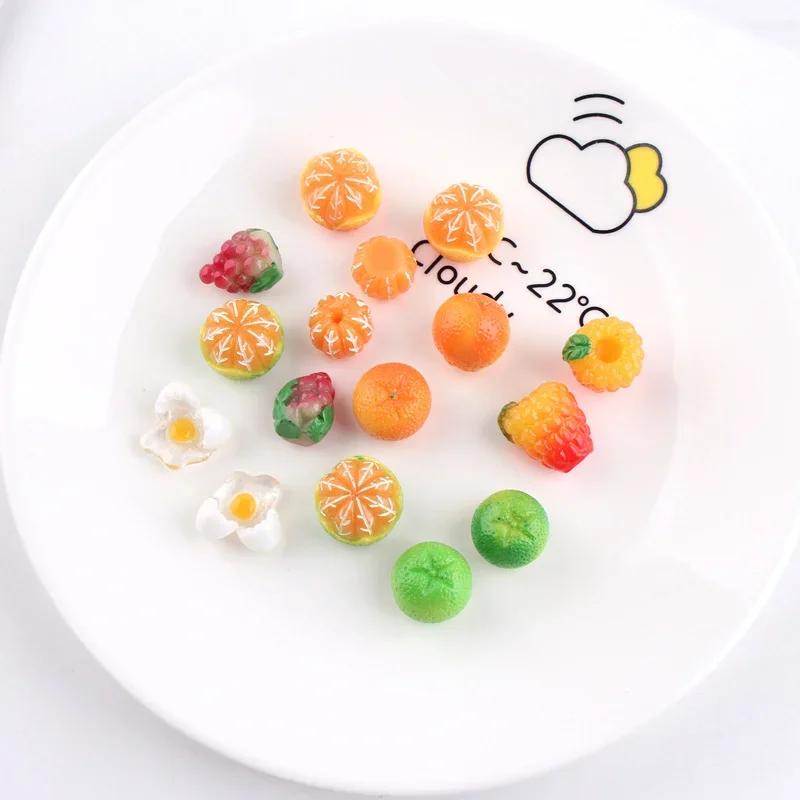 10 Pcs Resin Lovely Mixed Artificial Orange Cute Fruits Grape Egg Kawaii DIY Embellishments Accessories