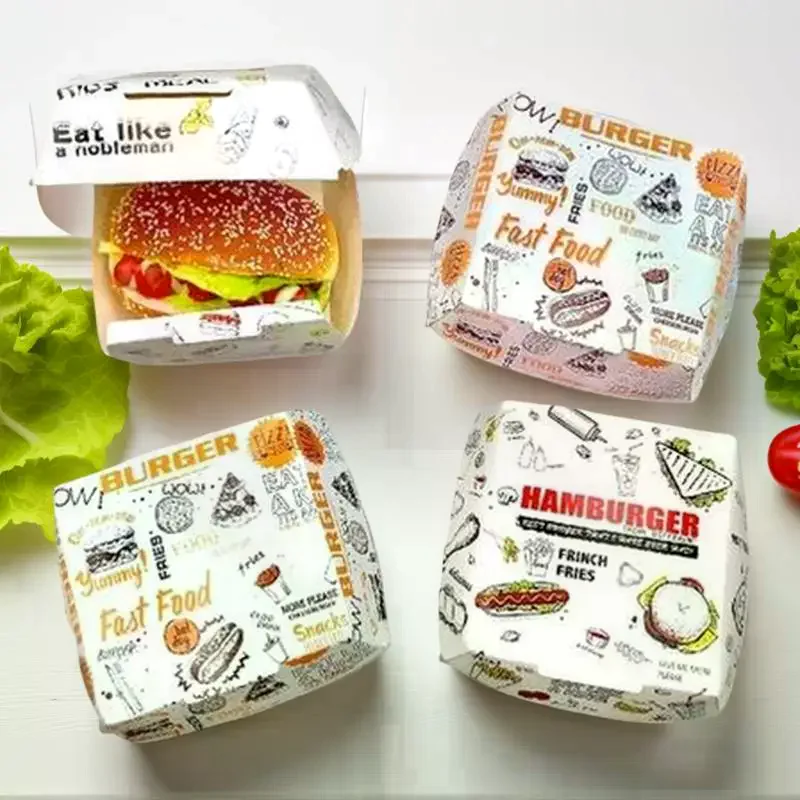 

Раствор для упаковки быстрого питания, упаковка 50/100 прочных и жиронепроницаемых коробок для гамбургеров на вынос, пищевой класс, одноразовые