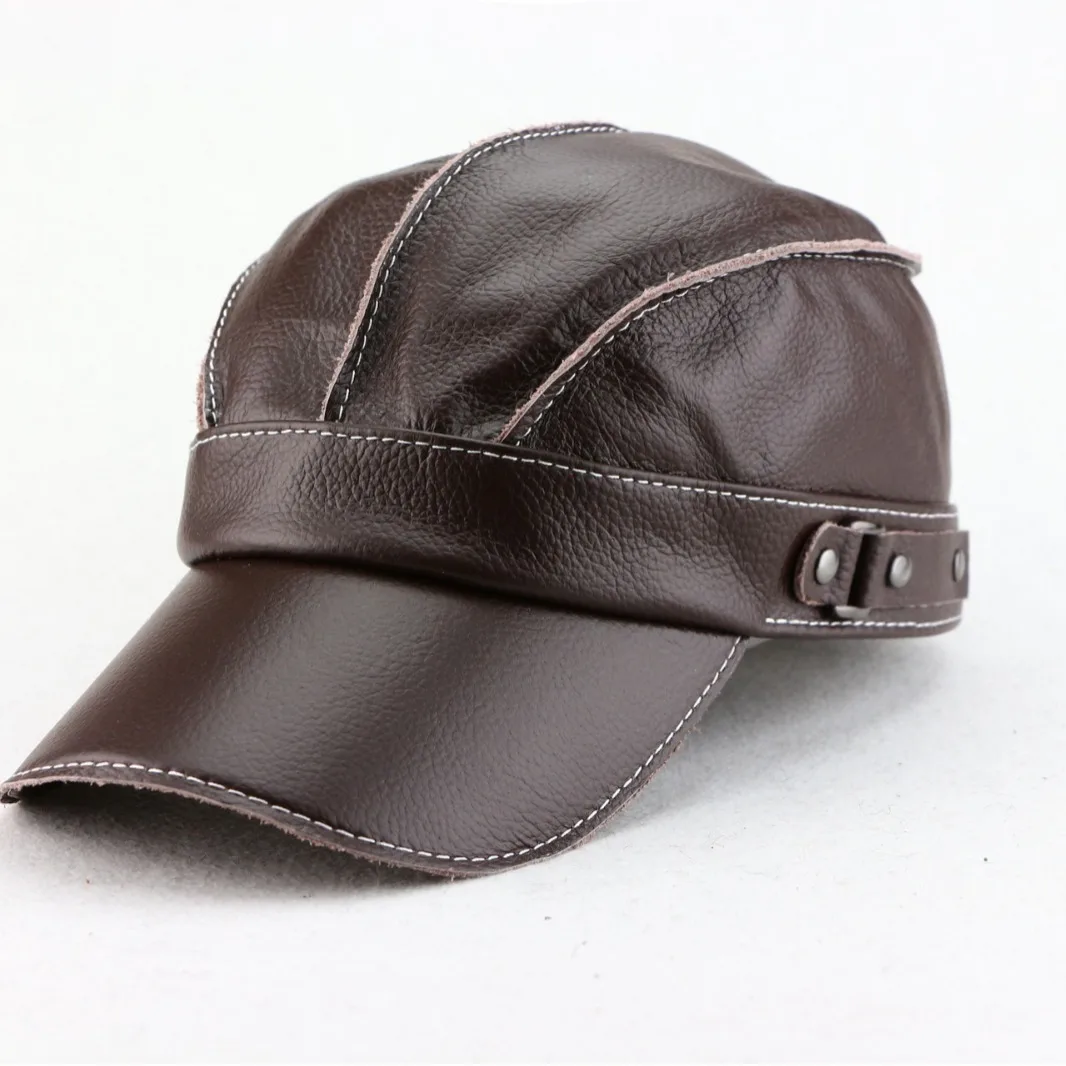 Raw Edge Top Grain Cowhide Baseball Cap Men Women, Genuine Leather Warm Hat, Autumn Winter Casual Duckbill Hat,Vintage Visor Cap