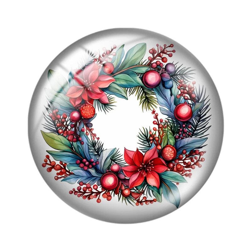 Christmas Wreath  10pcs 12mm/18mm/20mm/25mm Round photo glass cabochon flat back Making findings for bracelets
