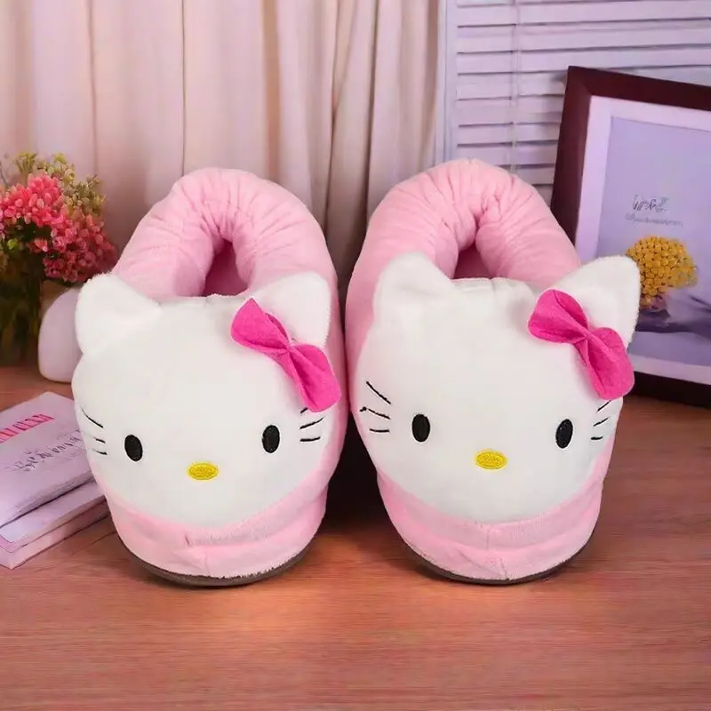

Хлопковые теплые тапочки Hello Kitty, аниме Sanrio, осенне-зимняя домашняя обувь, мягкая кукла для девочек, женские плюшевые домашние тапочки, подарок на день рождения