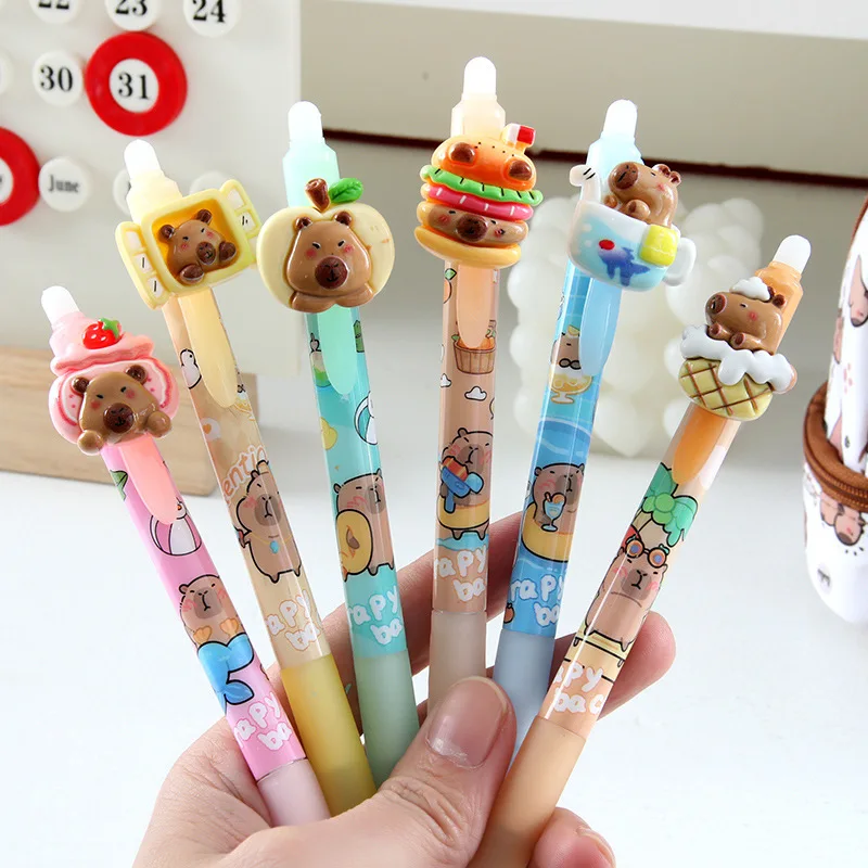 36Pcs/Lot Cute Capybara Erasable Gel Pen 0.5mm Blue Ink Kawaii Cartoon Writing Stationery Student School Office Supplies Gifts