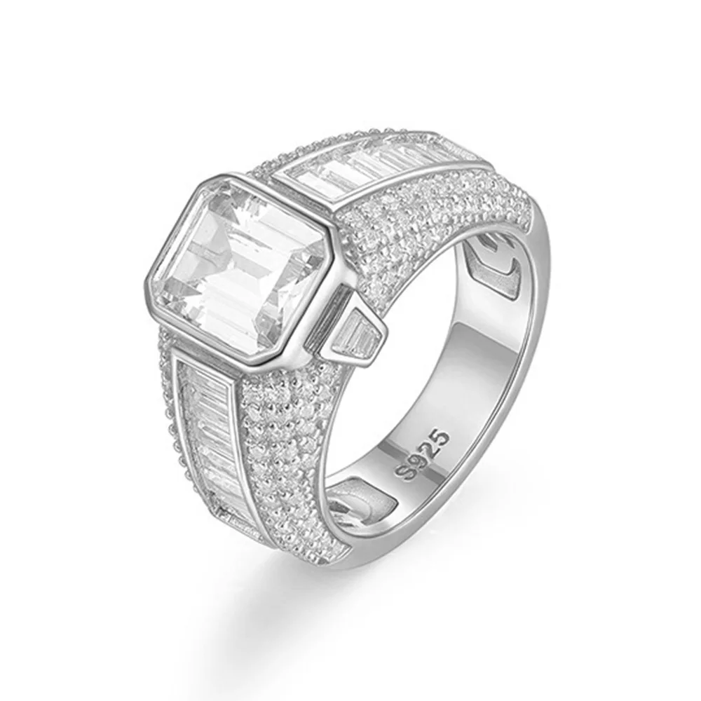 D Color Moissanite Diamond Rings for Men Women s925 Silver Rectangle Moissanite Wedding Ring Fine Jewelry