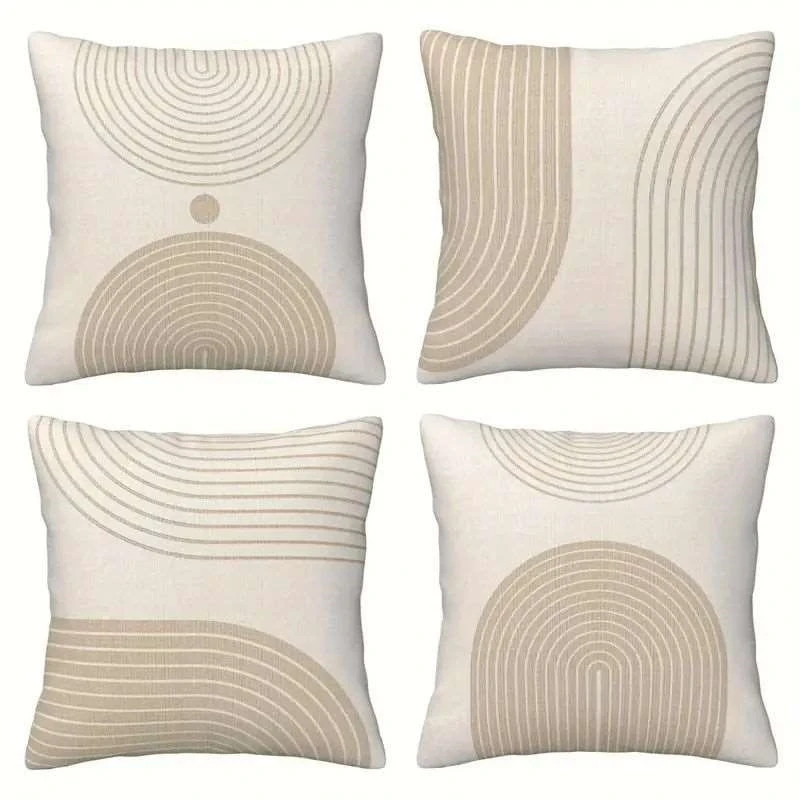 4Pcs Nordic Geometric Pillow Covers 45x45cm Double-sided Printed Cushion Cases Abstract Line Home Decor Throw Pillows No Insert