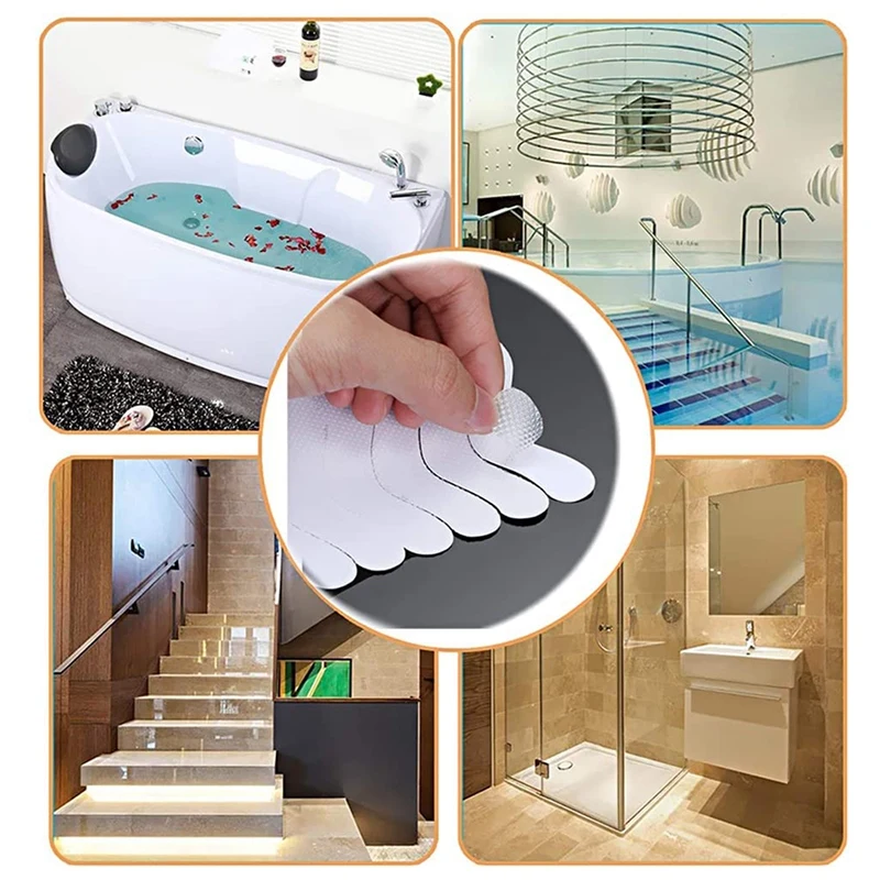 Bath Grip Stickers 24 Pcs Anti-Slip Strips For Shower With 2 Pcs Scraper Non Slip Strips Pad Bathtub Flooring Tape Mat