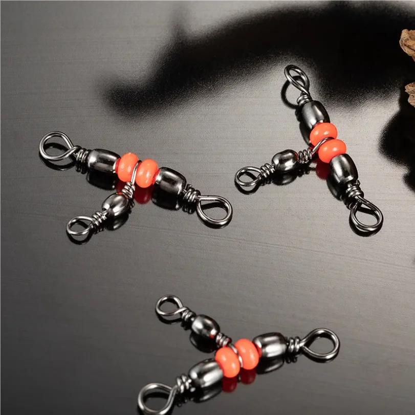 

10pcs Fishing Connector Three Way Barrel Swivel Snap Ring With Beads For Fishhook Lure Line Fishing Accessories