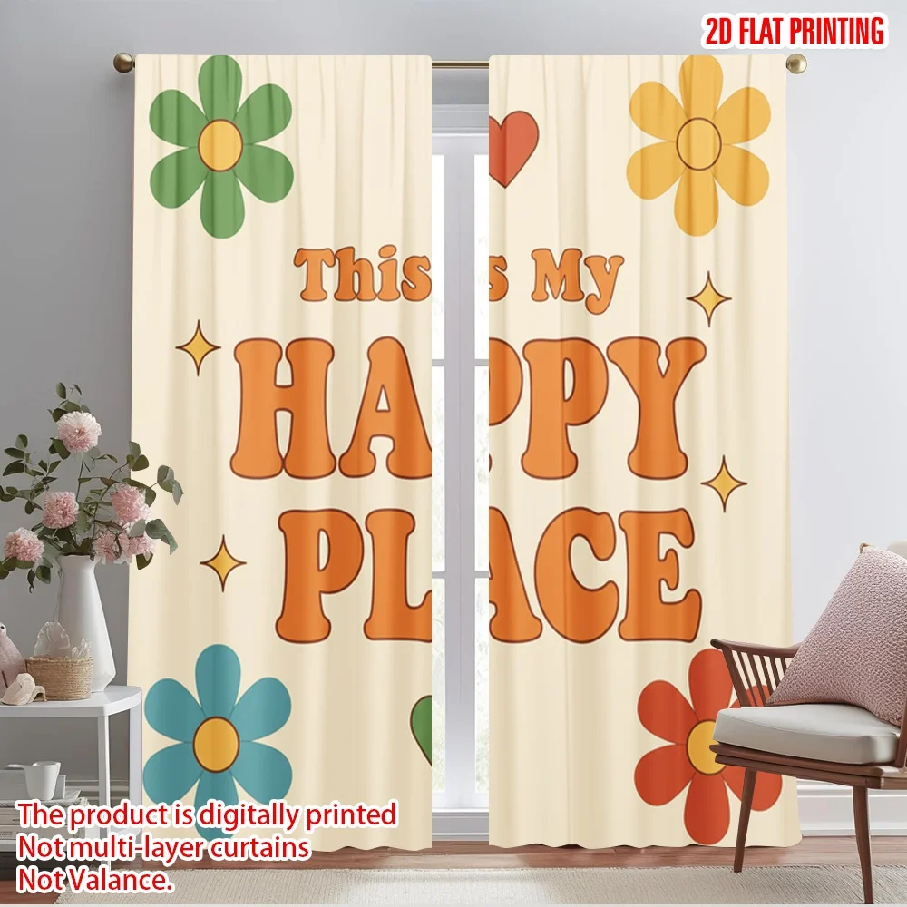 

2pcs 2D flat printing Curtain Retro Flower Happy Place Fabric Without Electricity Family Party Use for All Occasions