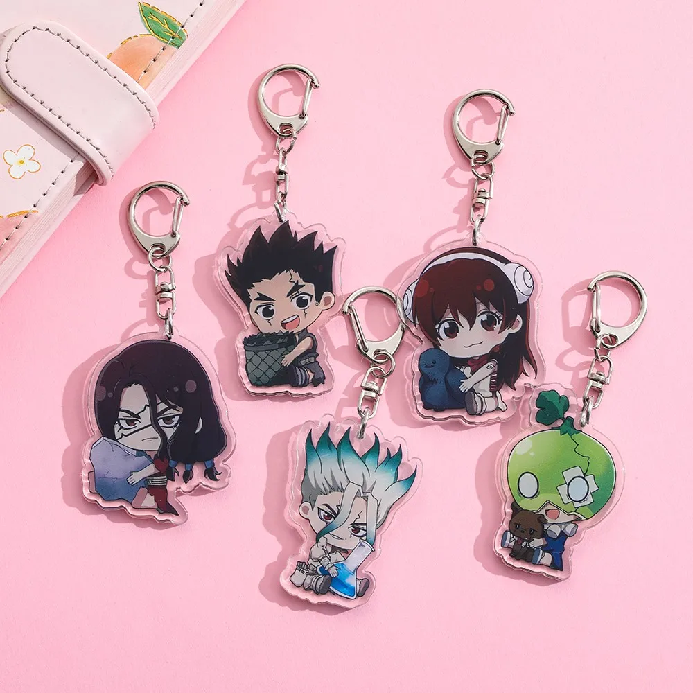 Dr.STONE Anime Acrílico Chaveiro Acessórios, Cartoon Bag Pendant, Cute Bag Charm Keyring, Amigos e Fãs Presente