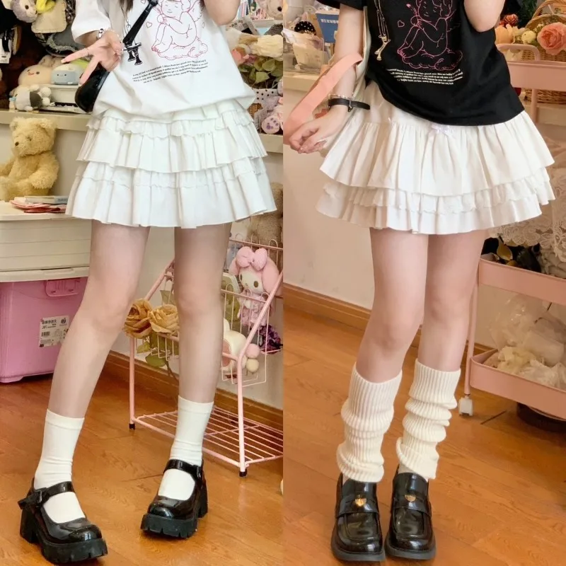 Y2k Sweet High Waist Skirt Women Cake Mini Skirt Pleated Kawaii Streetwear Lace Party Dresses Aesthetics Clothing Gothic New