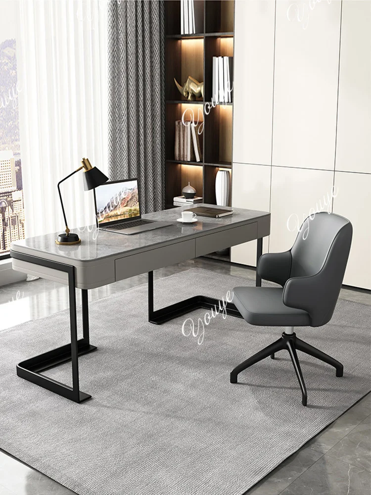 Italian minimalist bright rock slab desk modern light luxury study home small apartment desktop computer desk