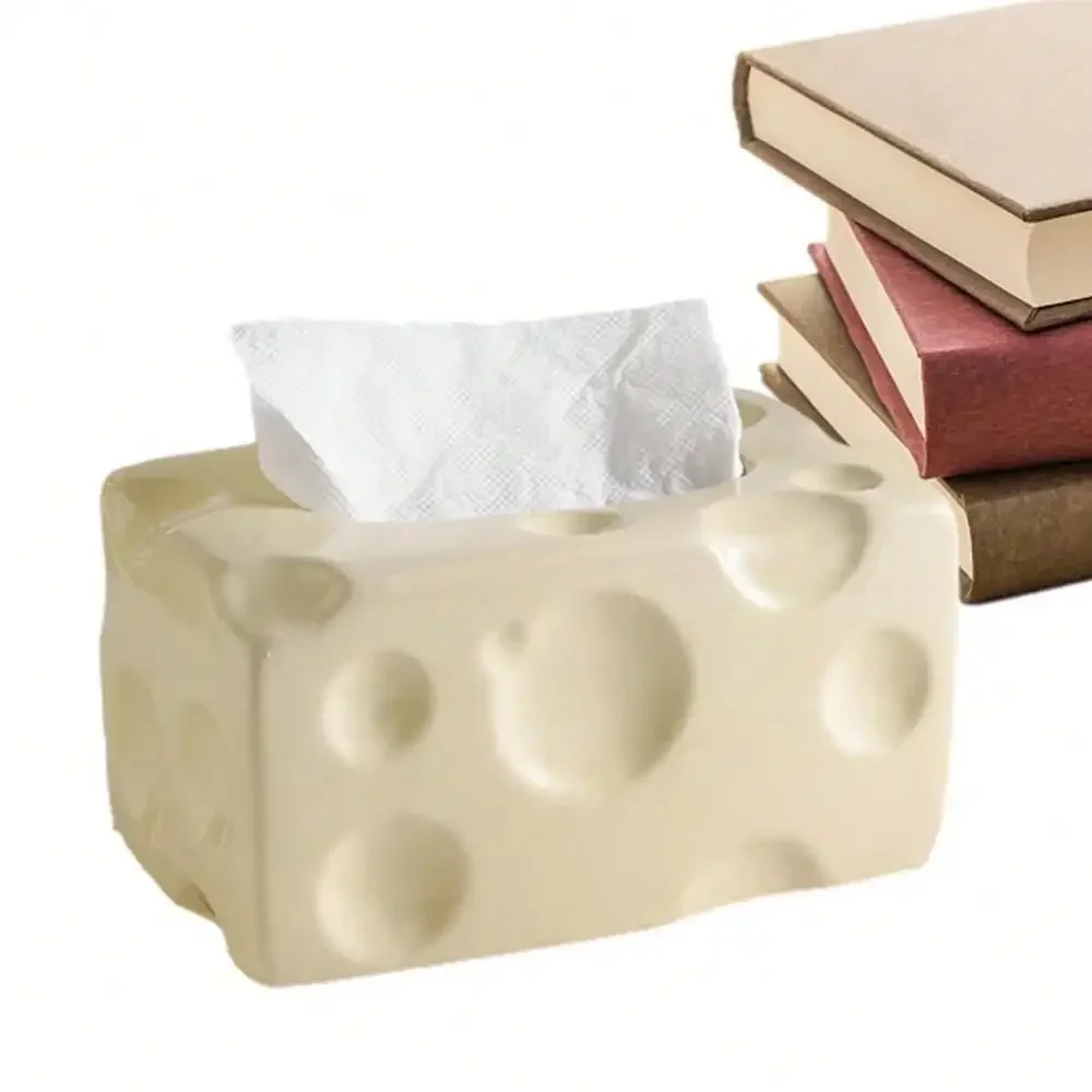 1pc Cheese Design Ceramic Tissue Box Cover With Cream Style Decoration, Dining Table Decorative Napkin Holder